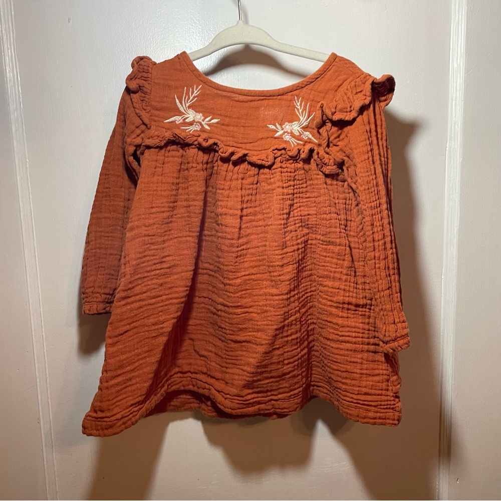 Laughing llama orange long sleeved cotton toddler dress - 24m